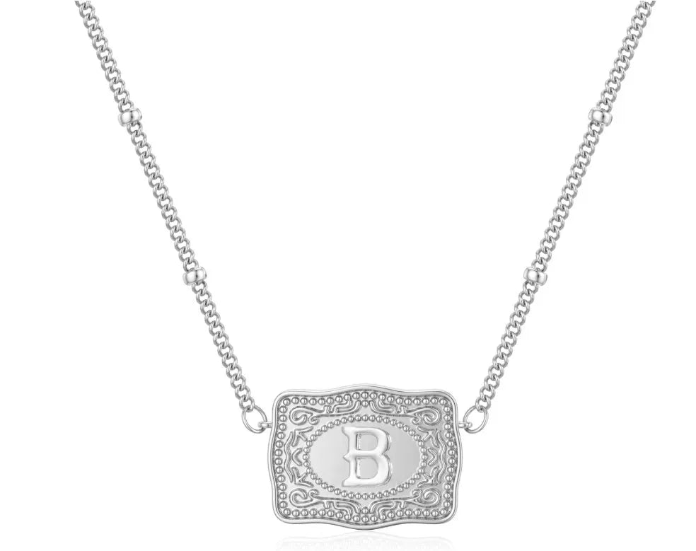 Electroplated copper necklace with European letter pendant in gold or white K finish