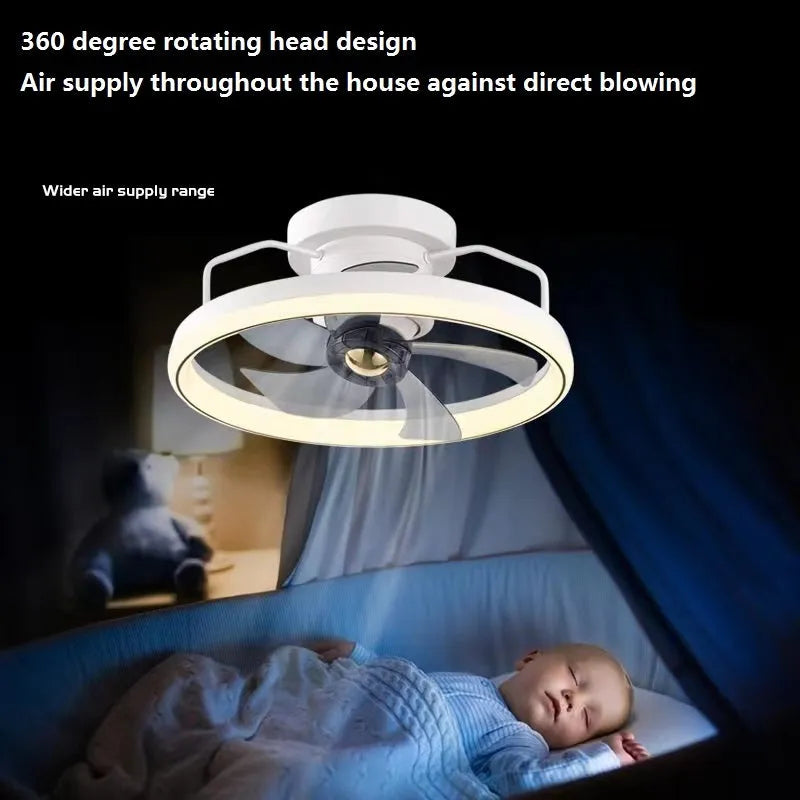 Modern simple style white ceiling fan lamp with integrated light and acrylic shade.