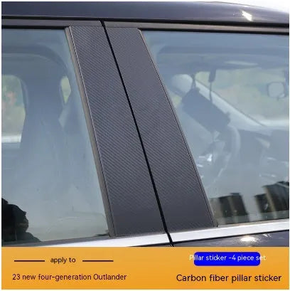 2023 Mitsubishi Outlander window pillar decal films in bright black and carbon fibre pattern options