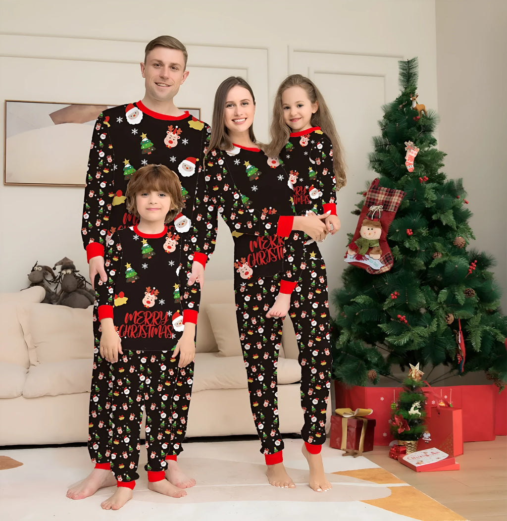 Family matching Christmas pyjamas set in soft cotton with plaid print for adults, children and dog
