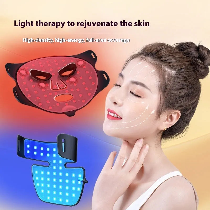 Black four-colour LED photon mask for home skin therapy on a white background.