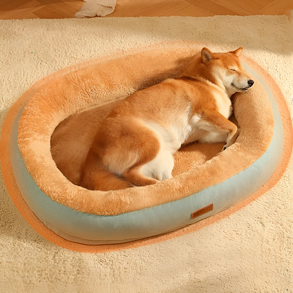 Removable washable cotton dog and cat bed in light grey with removable cover and soft padding