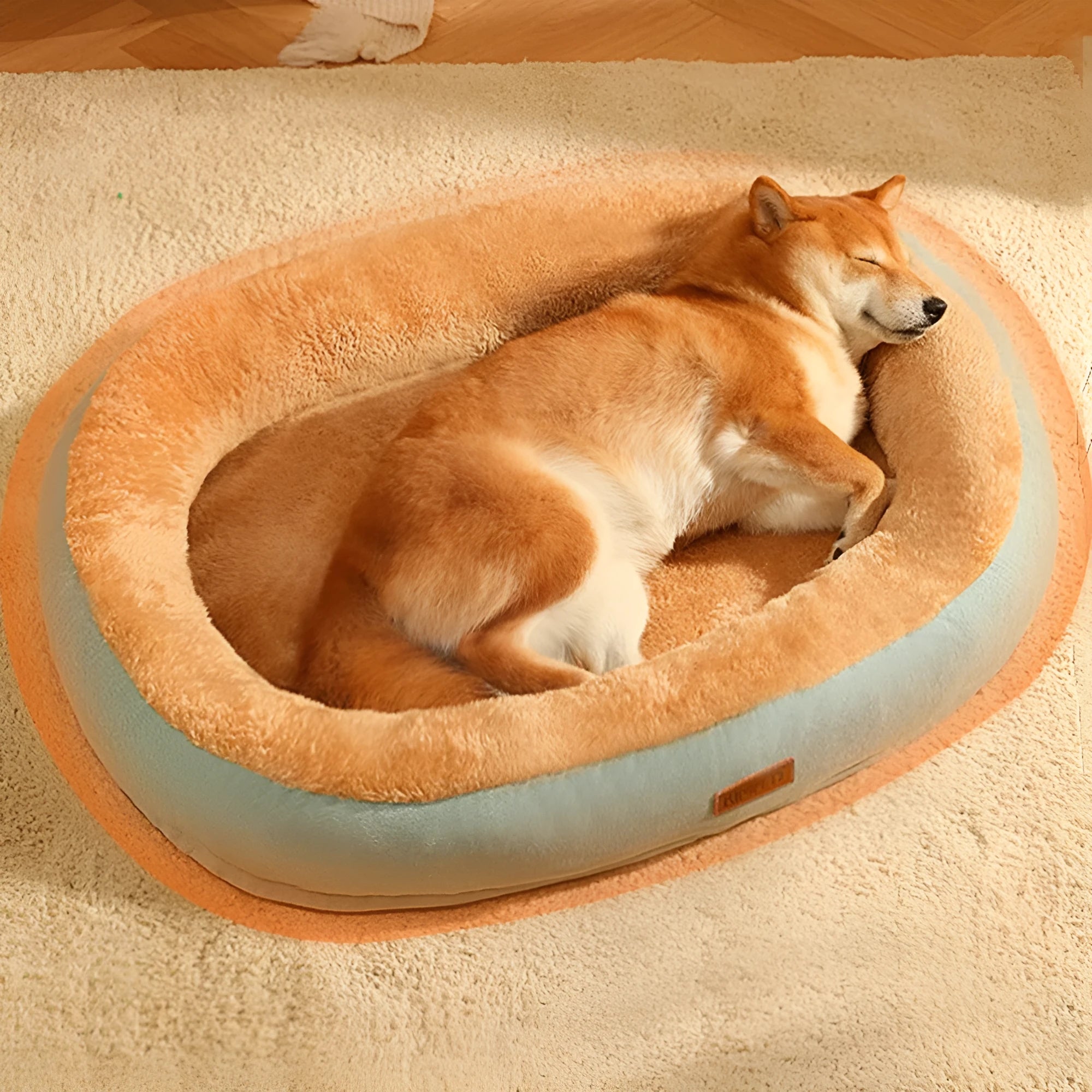 Removable washable cotton dog and cat bed in light grey with removable cover and soft padding