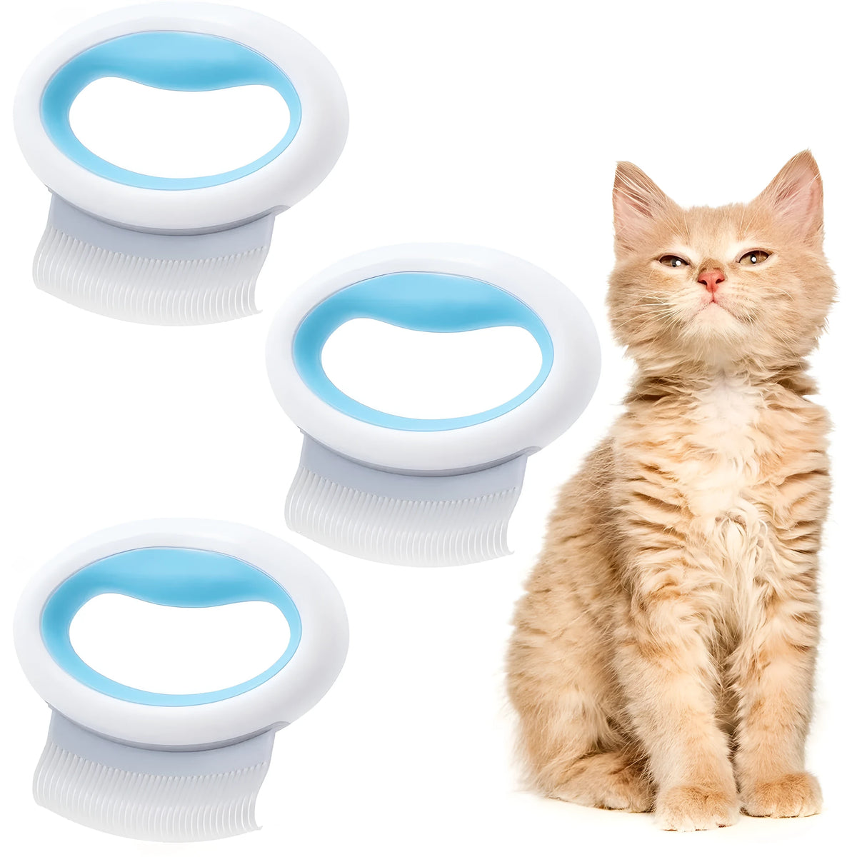 Blue pet grooming comb for cats and dogs with ergonomic handle for deshedding and dematting