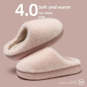 Non-slip winter insulated slippers with artificial wool lining and plush upper, available in five colours and sizes 36-45