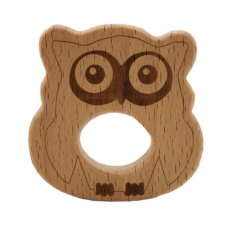 Wooden animal baby teething toy for infants over 3 months, DIY accessory, Cuckoo Pug Badger Zebra Pipi Bear designs