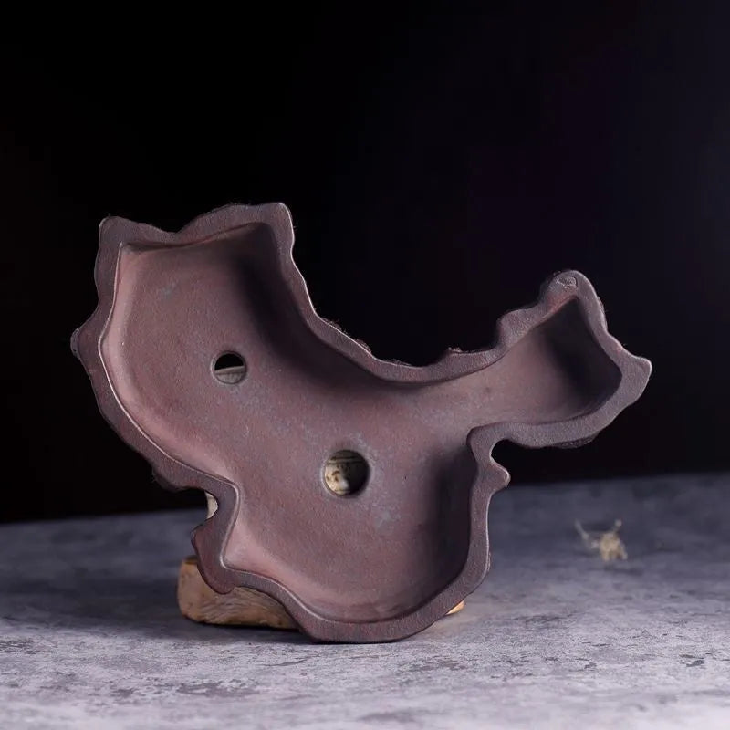 Purple sand small flower pot with ancient red mud finish for desktop bonsai and green plants, Type A or B