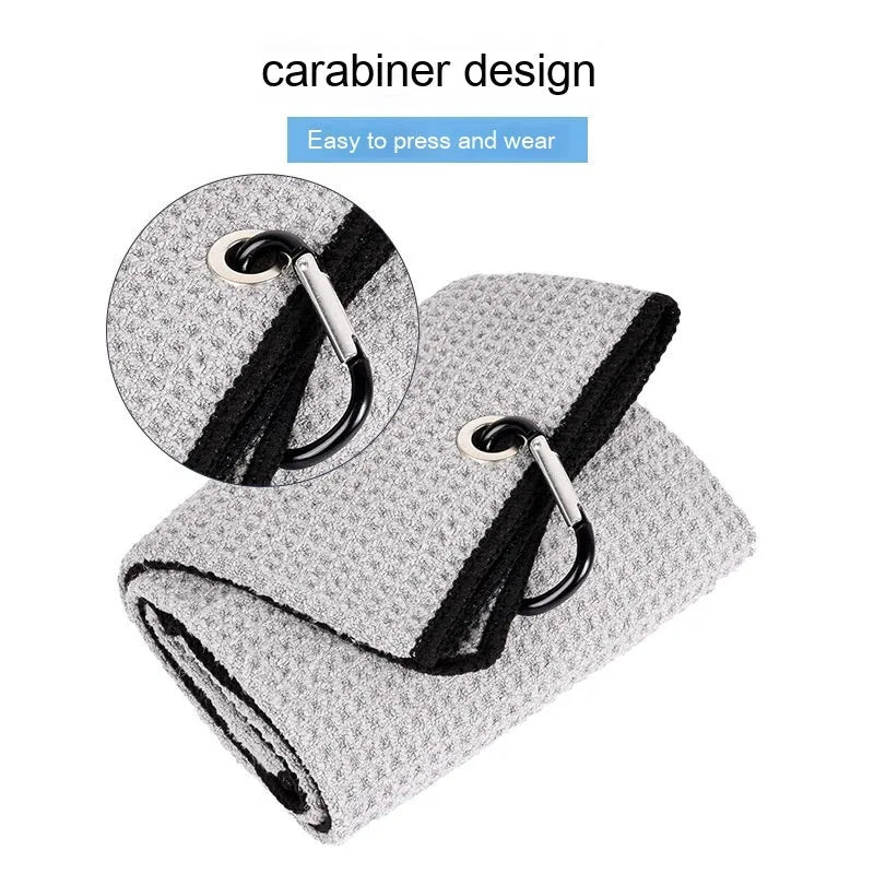 Waffle weave golf ball cleaning cloth towel showing texture detail and colour options