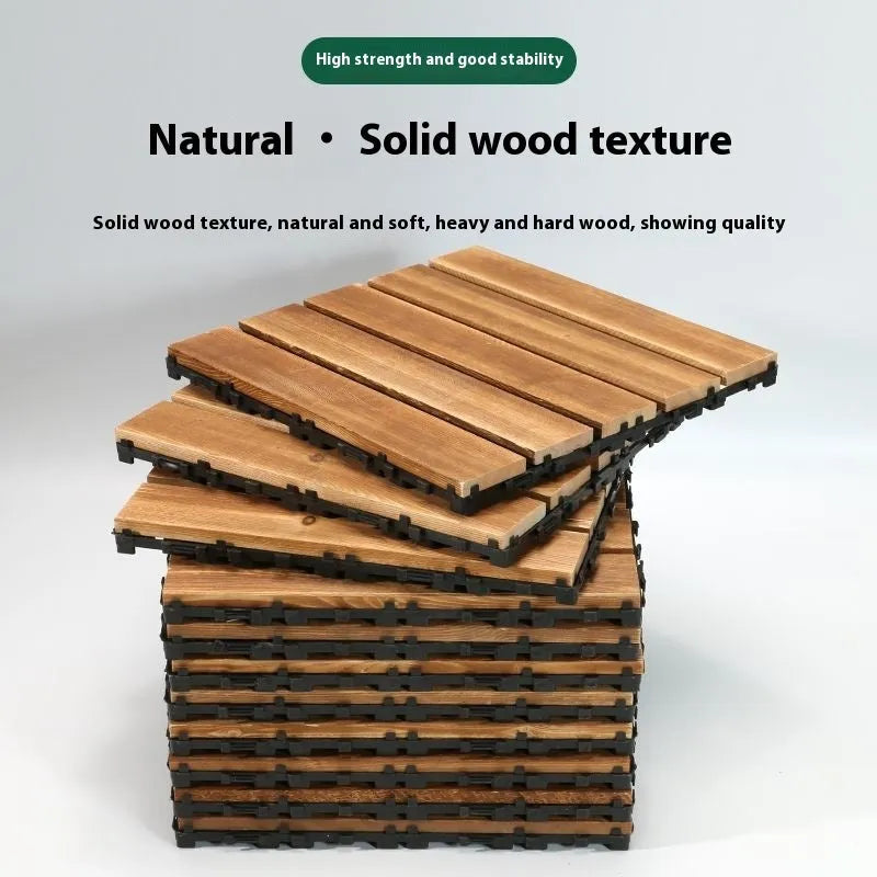 Set of four square camphor pine wood flooring tiles with a modern grain, measuring 30x30cm.