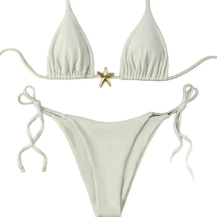 Women's lace-up bikini set - nylon spandex - brief style bottoms - available in multiple colours