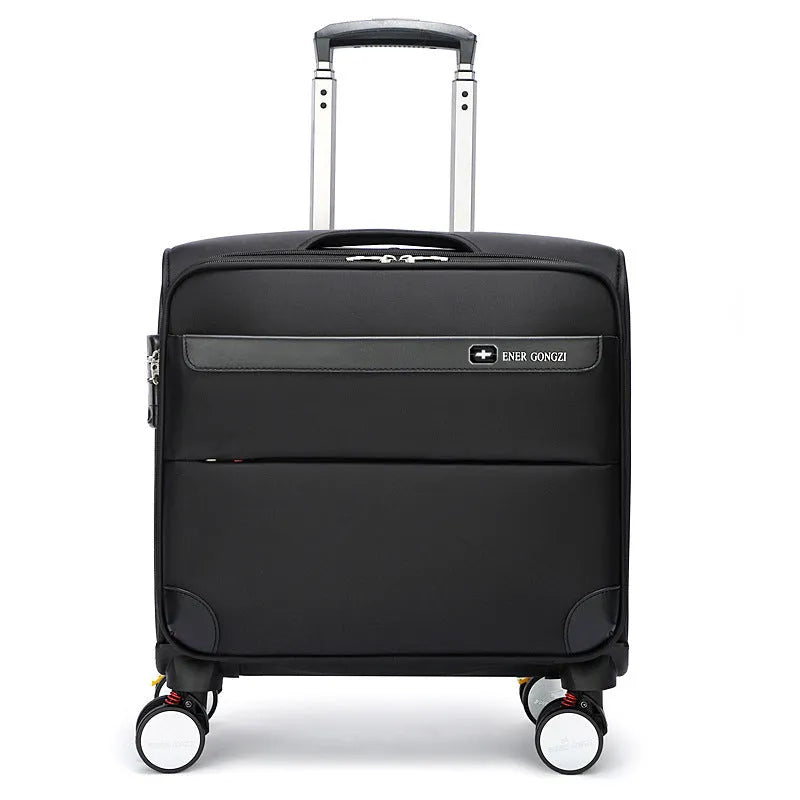 18-inch black Oxford cloth boarding suitcase with retractable handle and universal wheels