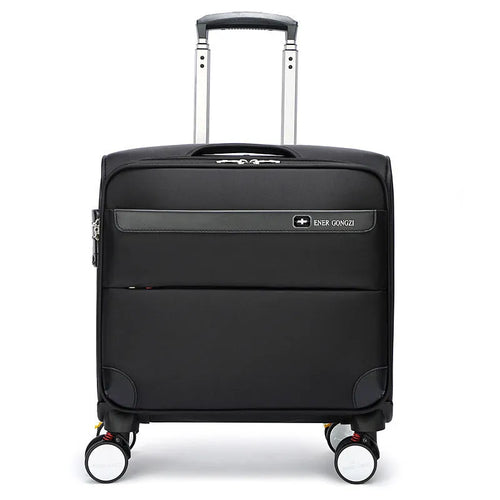 18-inch black Oxford cloth boarding suitcase with retractable handle and universal wheels