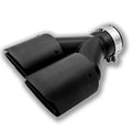 Black carbon fibre car exhaust pipe with twin outlet design measuring 250mm in length