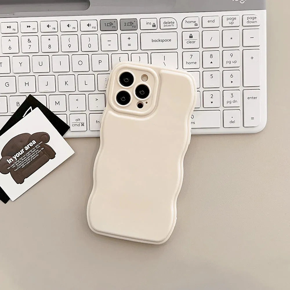 Solid colour TPU air cushion phone case with wave pattern for iPhone, in beige black or berry red