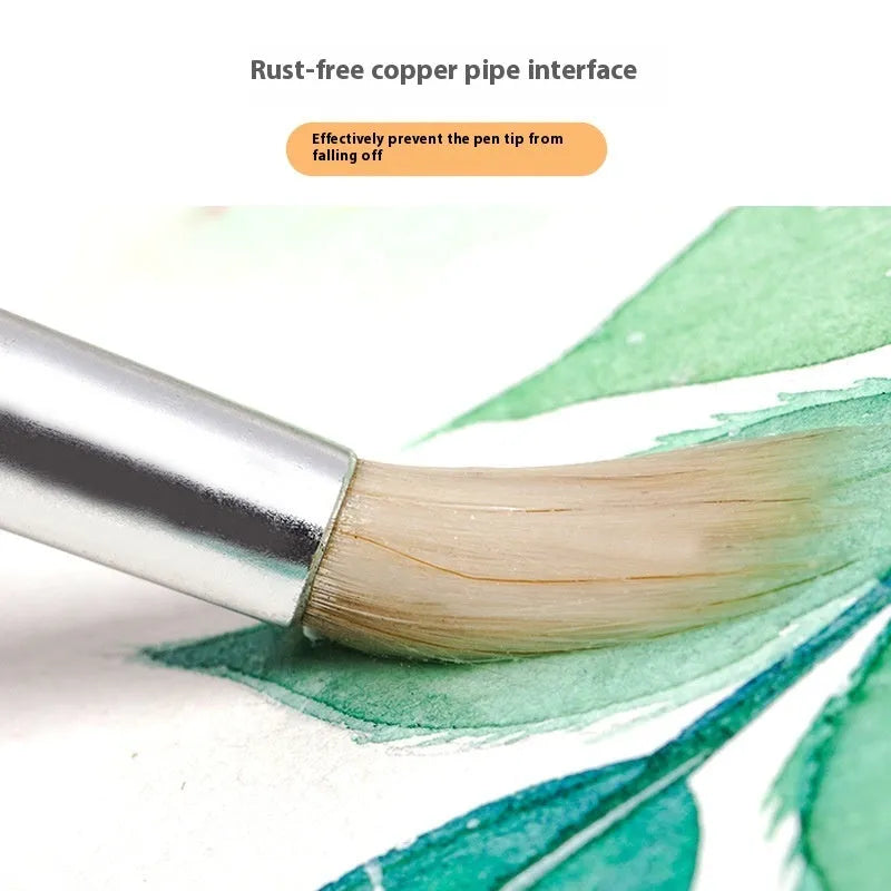 Set of six wooden hook line pen brushes for yarn craft on a table.