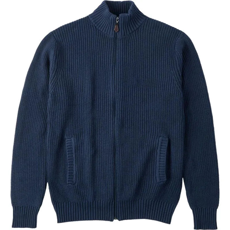Men's half-high collar cardigan sweater slim jacket in black spandex vinylon with batwing sleeves