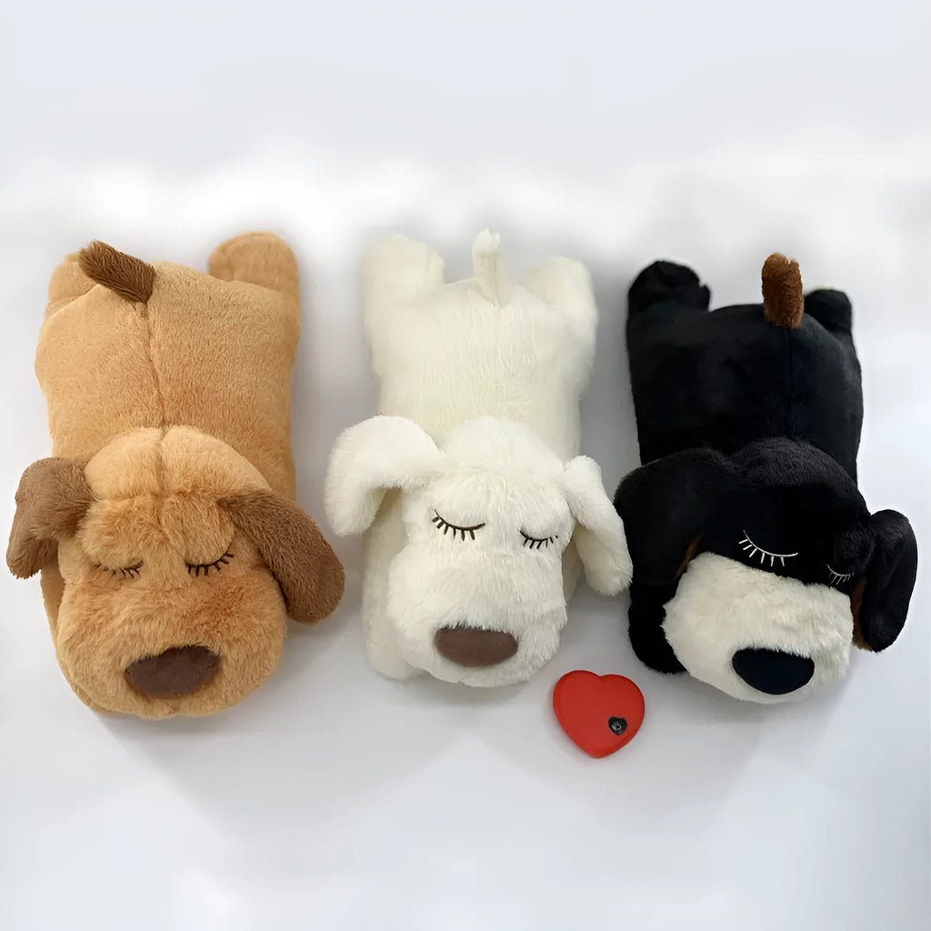Plush pet anxiety sleep toy dog with built-in heartbeat device, 17x36x17cm, available in five colours