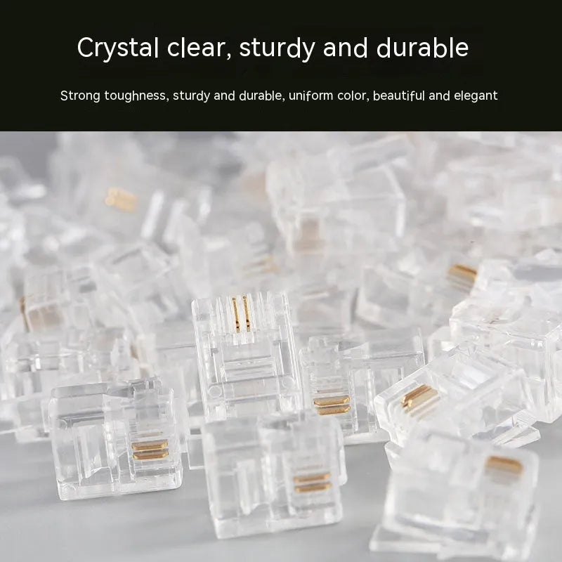 White Category 6 RJ45 crystal plug in canned pack with 100 pieces, injection moulded