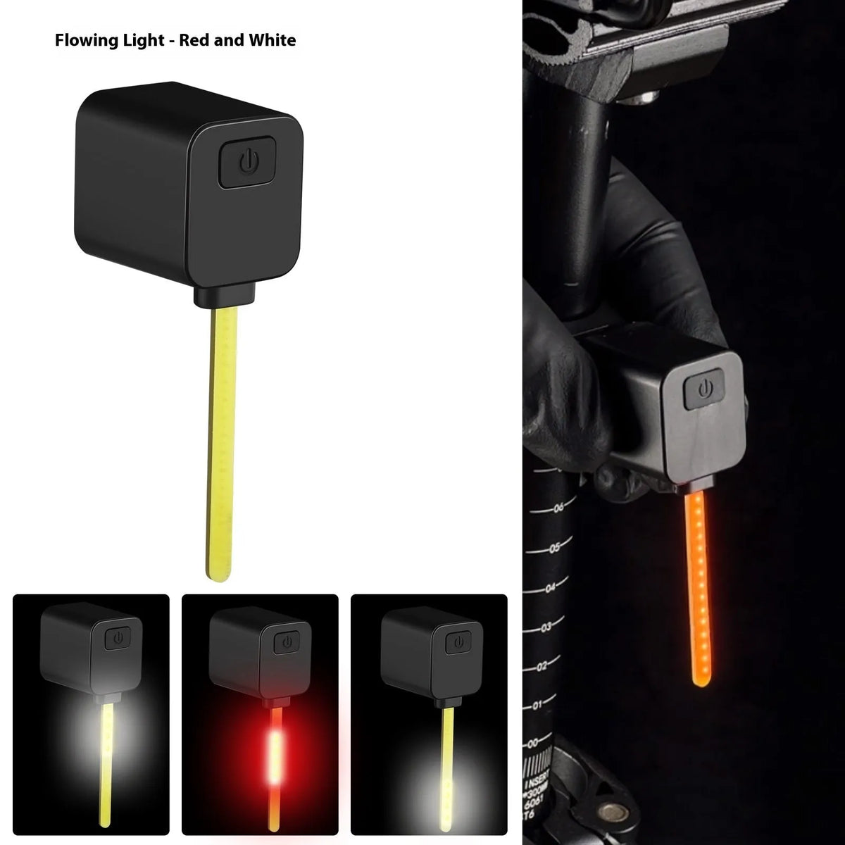Bicycle rear taillight with running water LED pattern mounted on seat tube