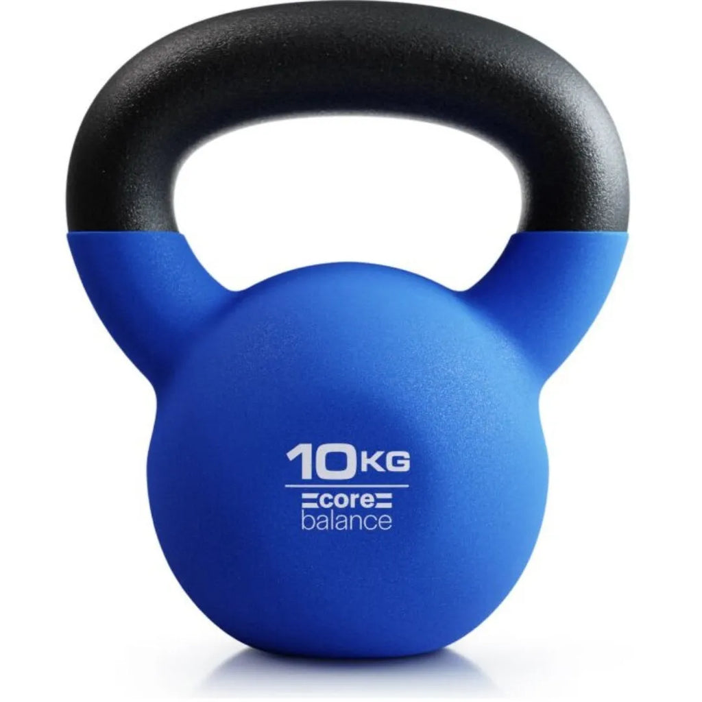 Blue cast iron dumbbell weighing 10 kg with teapot-style handle for home strength training