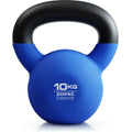 Blue cast iron dumbbell weighing 10 kg with teapot-style handle for home strength training