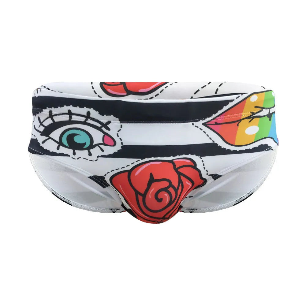 Men's striped rose tight underwear briefs boxers with nylon fabric and polyester lining, sizes M-XXL