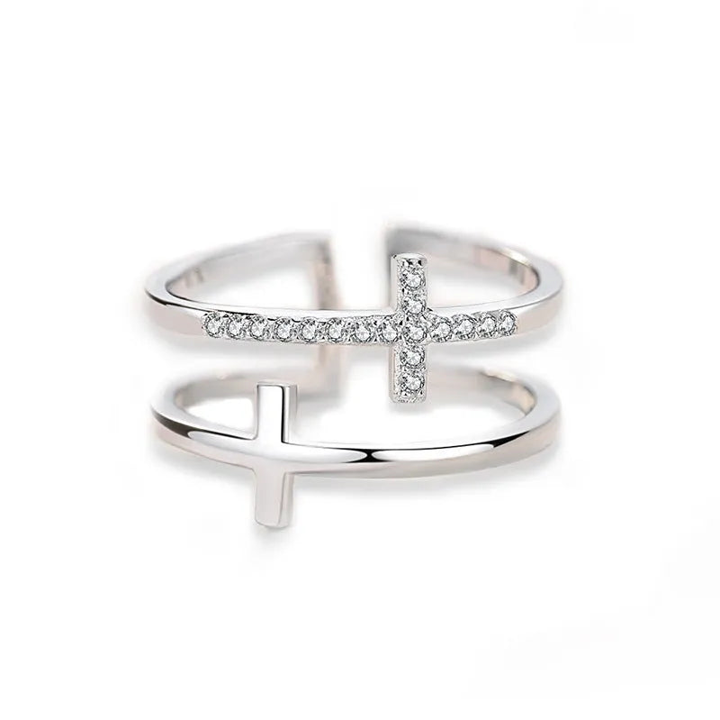 Women's adjustable copper ring with geometric design and zircon stone detail