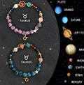 Two natural stone beaded bracelets with zodiac charms, shown as a set.