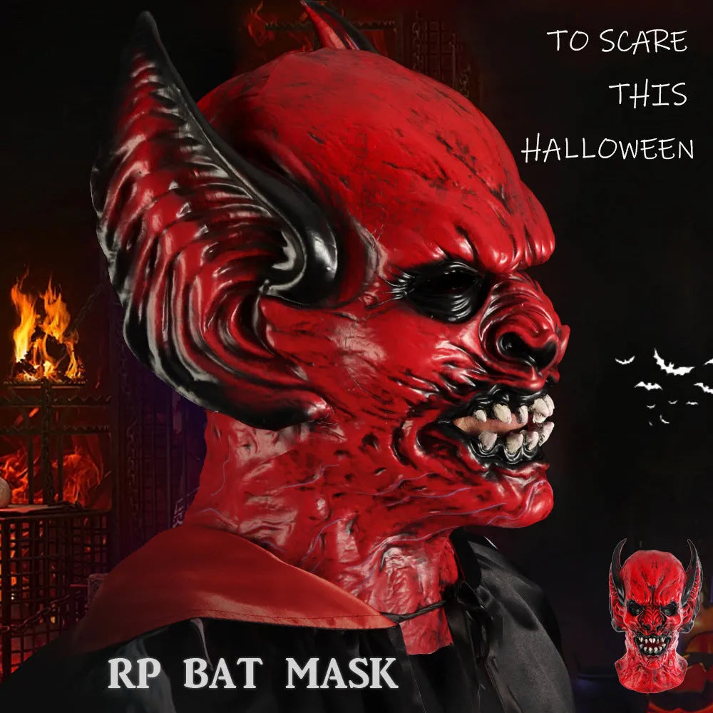 Red bat horror party hood mask for Halloween and holiday dress-up events