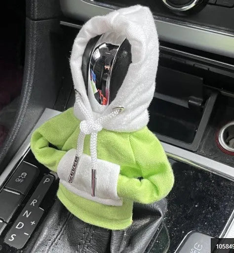 Polyester car gear lever cover in hooded hat design with multiple colour options on 12x13cm universal fit decorative accessory