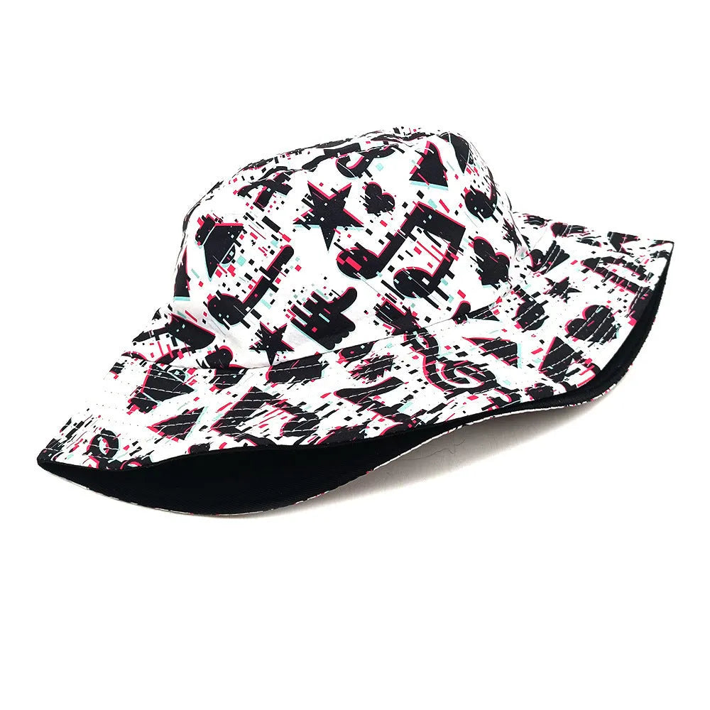 Musical note pattern printed bucket hat with dome crown in polyester fabric measuring 56-58cm