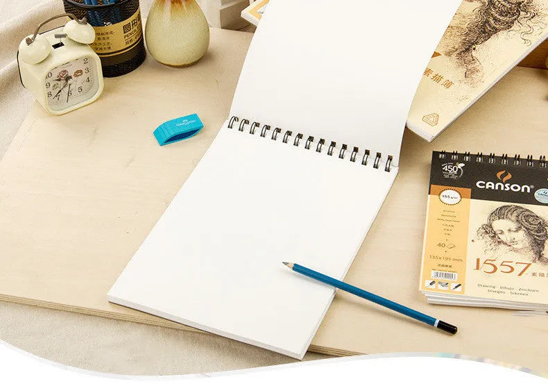 Wood pulp sketchbook for pigment and ink, shown in 155G or 180G paper with 8 open, 16 open or 32 open size options