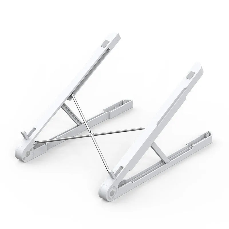 Black ABS folding laptop stand on desk with laptop placed on top