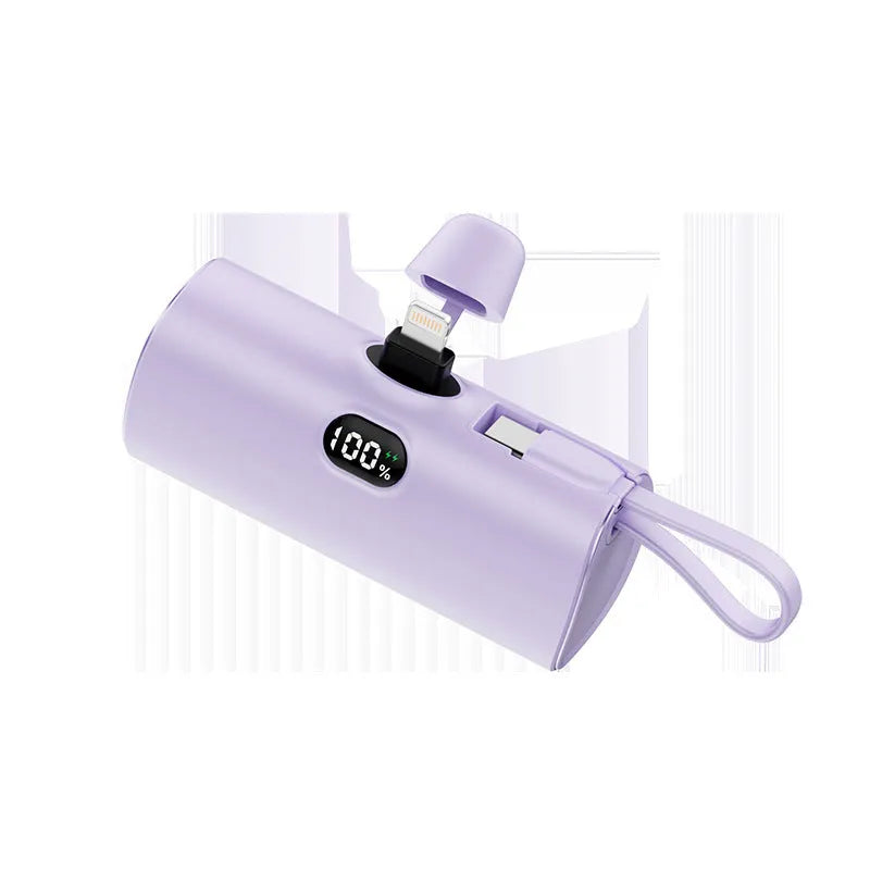 Capsule digital display wireless pocket power bank showing five colour options with integrated plug