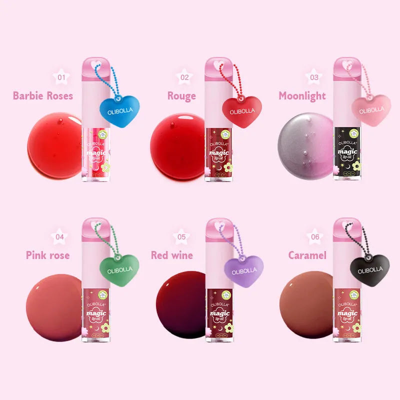 Temperature sensitive colour change lip gloss in six shades, moisturising and nourishing lip oil for universal skin types