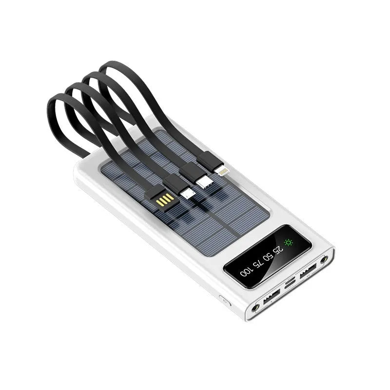 20000mAh solar power bank with cable in black or white