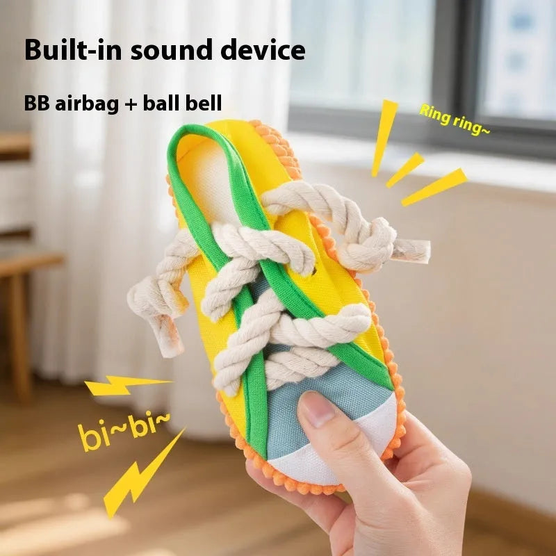 Plastic dog chew toy with squeaker in rock yellow, black, or sea fog blue colour options
