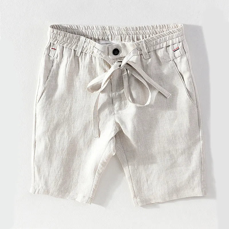 Men's straight 100% linen shorts, mid-waist, solid grey black or hemp, sizes 30 to 38