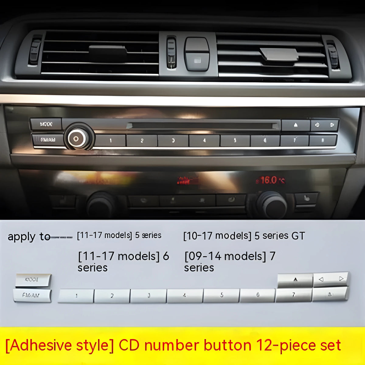 Silver metal car dashboard air conditioning button replacement panel with multiple size configurations