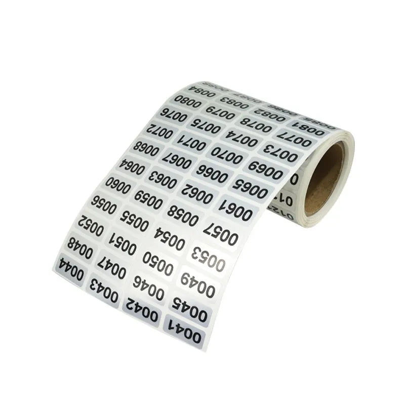 Matte silver digital label serial number sticker, 20x10mm self-adhesive thermal printing label on white base paper