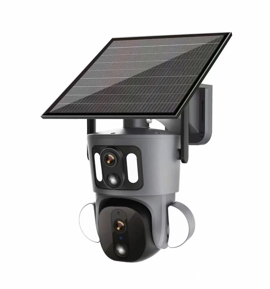 Solar binocular three-screen surveillance camera for outdoor security monitoring