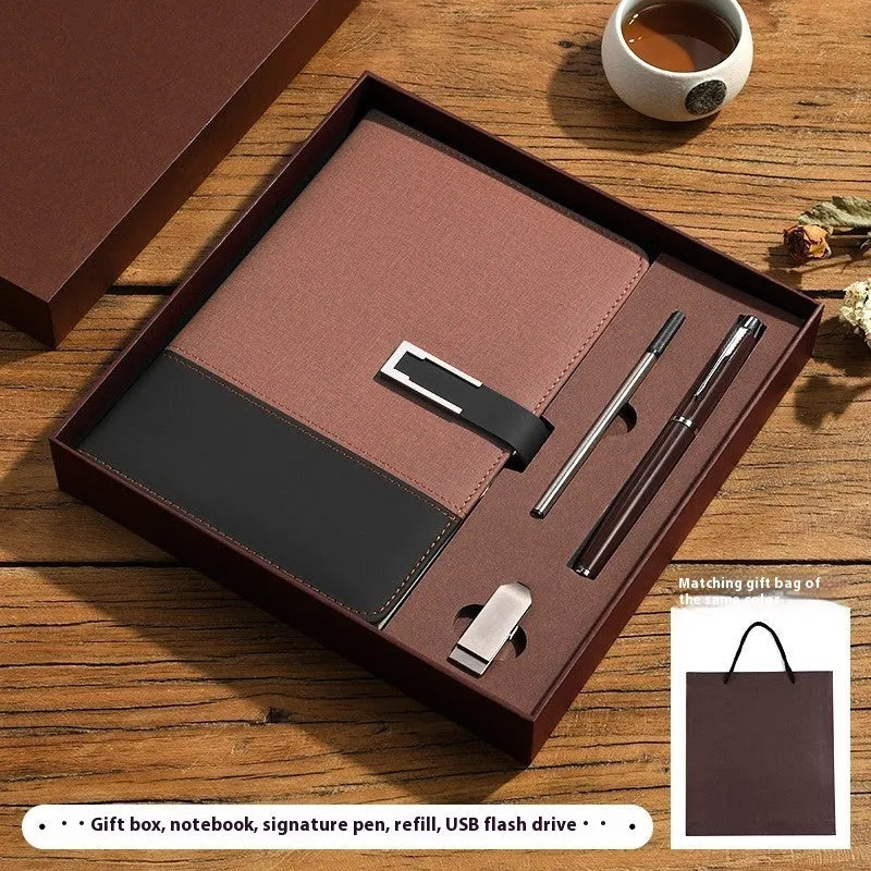 A5 soft leather business notebook in brown, black, green, blue, and red colour options.