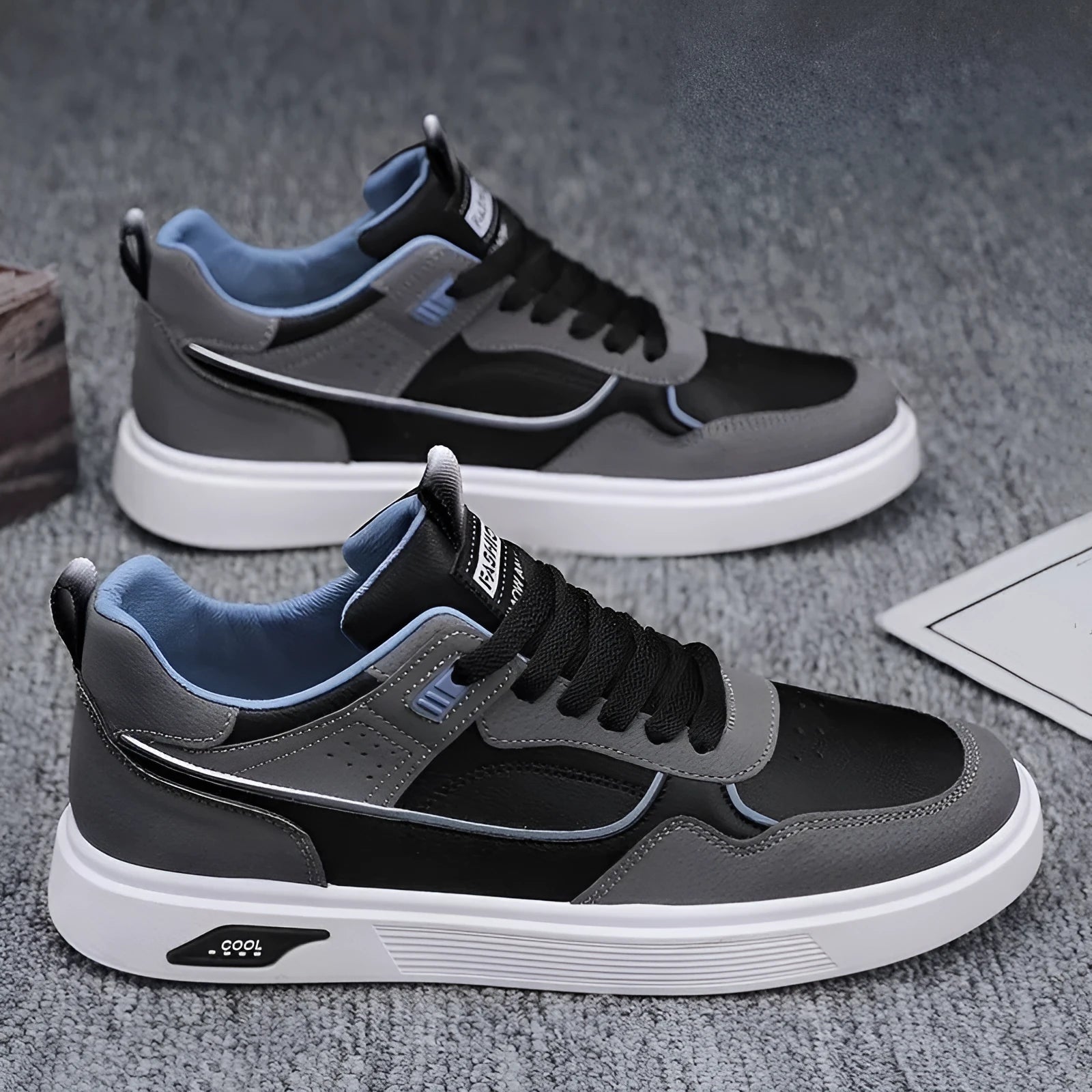 Men's Korean-style canvas board shoes with mesh lining in black, beige or gray