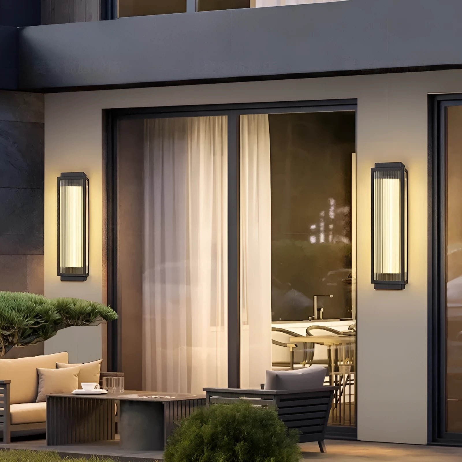 Waterproof stainless steel outdoor wall lamp showing multiple sizes and light colour options
