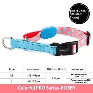 Nylon pet traction collar in Sunrise, Bobby, Hill mark or Florida, shown in S, M or L size
