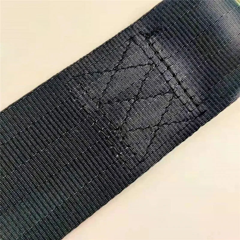 Black polyester fixing security strap with stainless steel screws and nuts for doors and windows.
