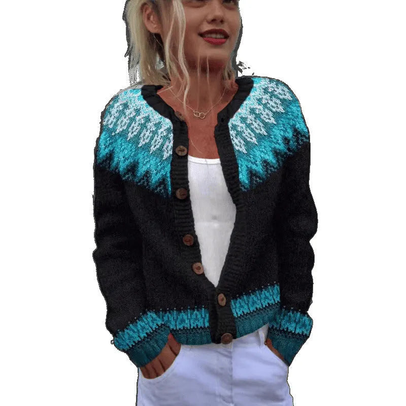 Yellow digital print cardigan coat with 3D pattern effect, shown as an open layer.