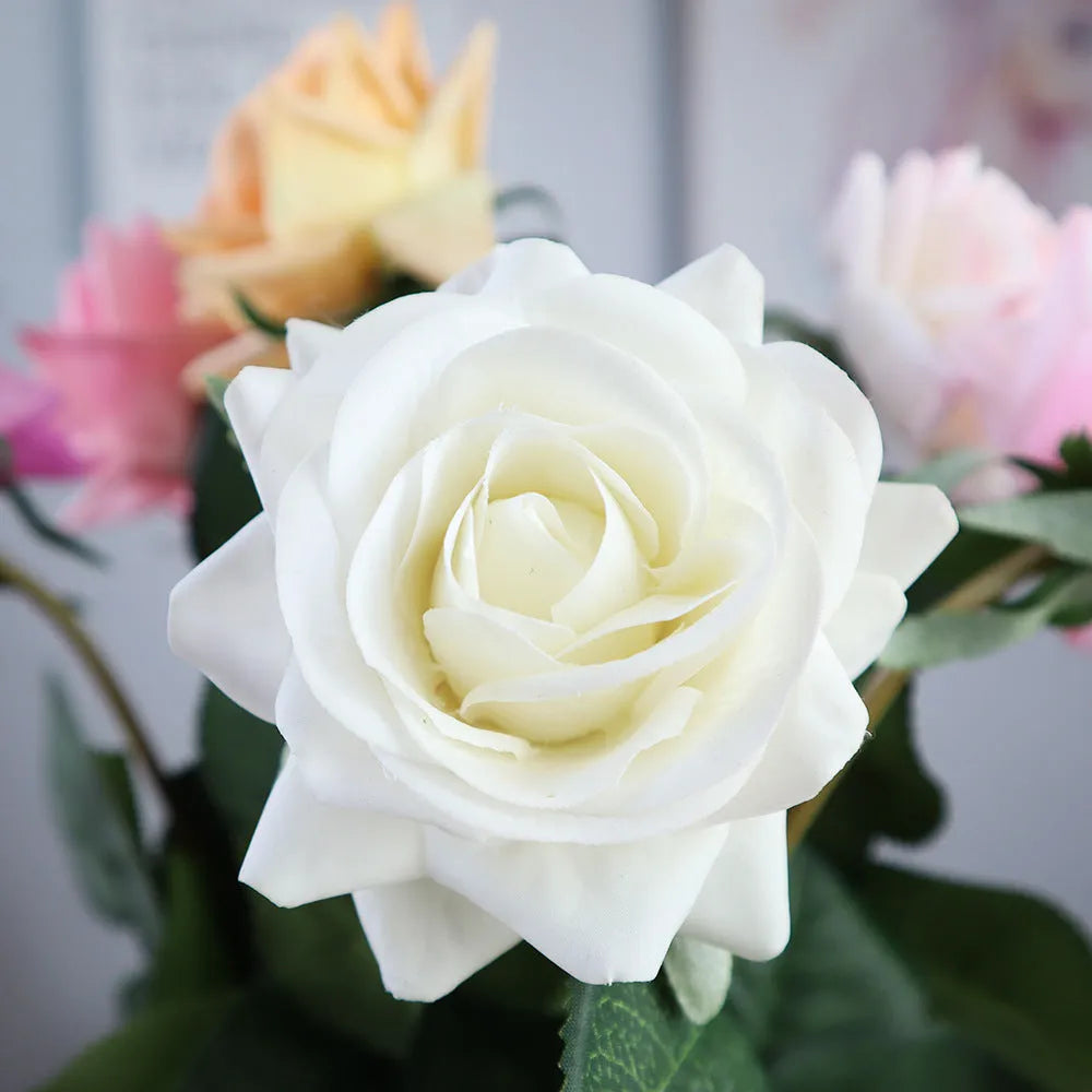 Artificial silk rose flower bouquet with 42cm length in multiple colour options