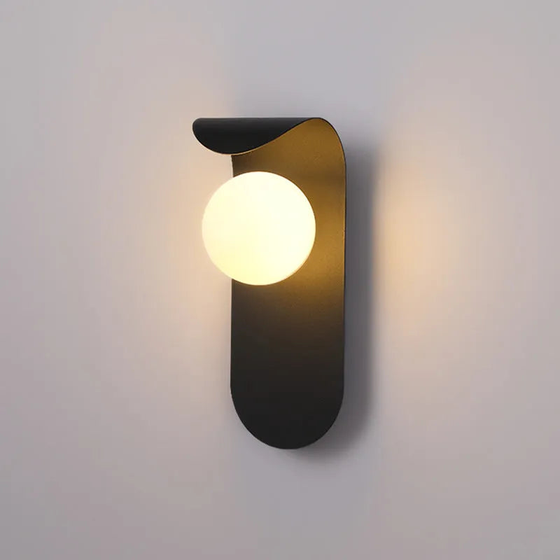 Modern minimalist black iron wall lamp with LED light for bedside or living room wall