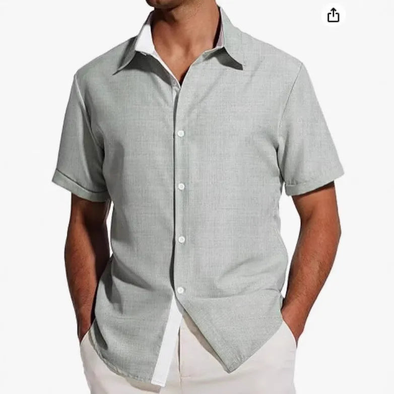 Men's short-sleeved printed floral polyester shirt in matcha green colour with regular fit design